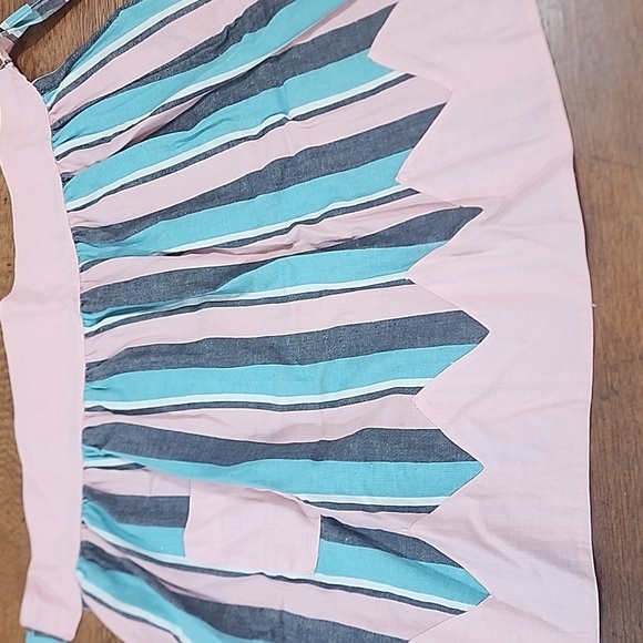 Vintage Apron pink and black and turquoise stripes with pocket - Picture 8 of 8